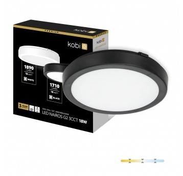 Ceiling lamp LED NAIROS G2 18W 3CCT IP65 black Kobi Premium
