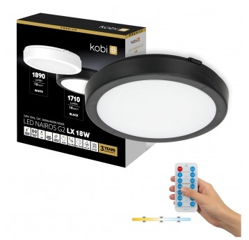 Ceiling lamp with motion sensor LED NAIROS G2 18W 3CCT LX IP65 black Kobi Premium