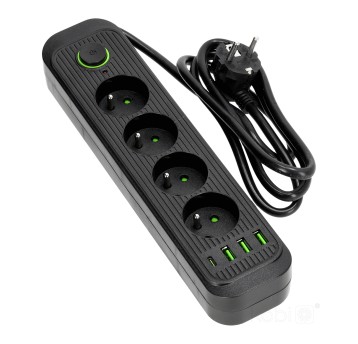 Extension cord CONNECTO 4 sockets+USB/1,5m/Zu+W/1,5mm black Kobi Design