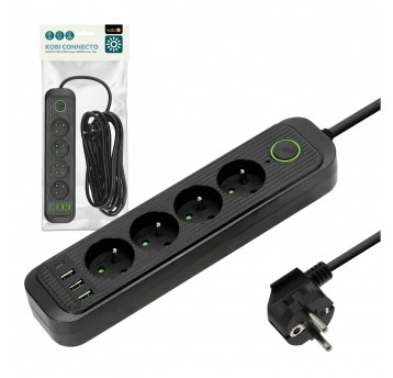Extension cord CONNECTO 4 sockets+USB/5m/Zu+W/1,5mm black Kobi Design