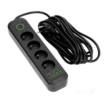 Extension cord CONNECTO 4 sockets+USB/5m/Zu+W/1,5mm black Kobi Design