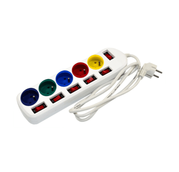 Extension cord EPS-501,5W6 5s/1,5m/with grounding+6W/1mm white Elgotech