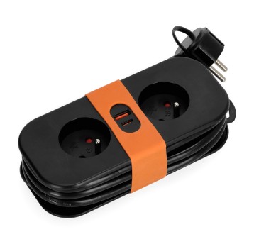 Extension cord FLOWFLEXER ORANGE B 2 sockets+USB/1,4m/Zu/1,5mm black Kobi Design