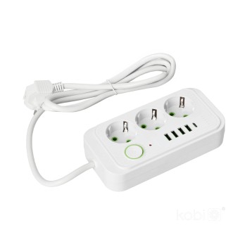 Extension cord KOBI LINEA PRO 3 sockets+4USB/1USB-C/1,5m/Zu+W white Kobi