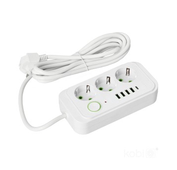 Extension cord KOBI LINEA PRO 3 sockets+4USB/1USB-C/3m/Zu+W white Kobi