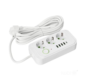 Extension cord KOBI LINEA PRO 3 sockets+4USB/1USB-C/5m/Zu+W white Kobi