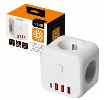 Extension cord KOBI LINEA PRO CUBE 3 sockets+3USB/1USB-C/Zu+W white Kobi
