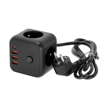 Extension cord KOBI LINEA PRO CUBE C 3 sockets+3USB/1USB-C/1,5m/Zu+W black Kobi