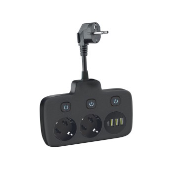 Extension cord KOBI LINEA PRO FL 2 sockets+3USB/1USB-C/0,2m black Kobi