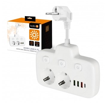 Extension cord KOBI LINEA PRO FL 2 sockets+3USB/1USB-C/0,2m white Kobi