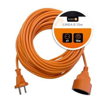 Extension cord LINEA G 1socket/15m/without grounding/2x1mm orange Kobi