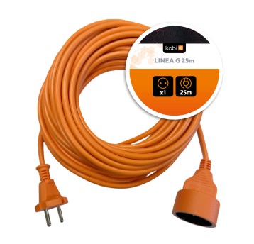 Extension cord LINEA G 1socket/25m/without grounding/2x1mm orange Kobi