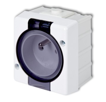 Gniazdo pojedyncze z uziemieniem 2P+Z (klapka dymna) biały SENIOR