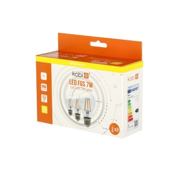 LED filament bulb FGS 7W E27 3000K 3-pack Kobi 360 Line