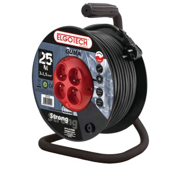Przedłużacz bębnowy PZB-40-25G/2,5 4gn/25m/Zu/2,5mm czarny guma Elgotech
