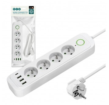 Przedłużacz CONNECTO 4gn+USB/1,5m/Zu+W/1,5mm biały Kobi Design