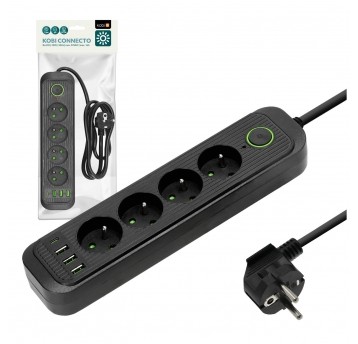 Przedłużacz CONNECTO 4gn+USB/1,5m/Zu+W/1,5mm czarny Kobi Design