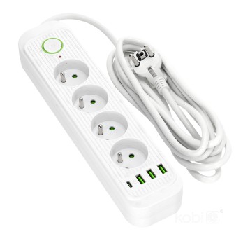 Przedłużacz CONNECTO 4gn+USB/3m/Zu+W/1,5mm biały Kobi Design