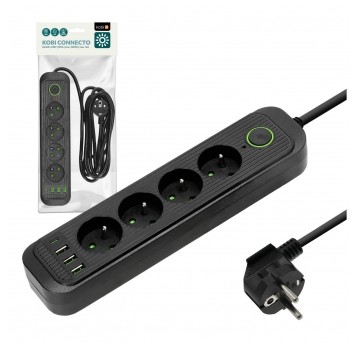 Przedłużacz CONNECTO 4gn+USB/3m/Zu+W/1,5mm czarny Kobi Design