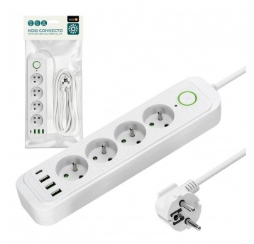 Przedłużacz CONNECTO 4gn+USB/5m/Zu+W/1,5mm biały Kobi Design