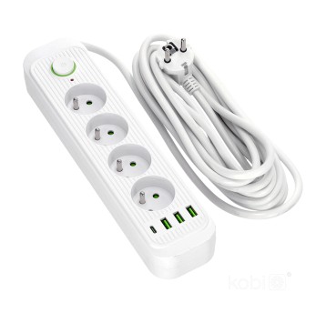 Przedłużacz CONNECTO 4gn+USB/5m/Zu+W/1,5mm biały Kobi Design