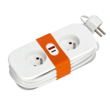 Przedłużacz FLOWFLEXER ORANGE W 2gn+USB/1,4m/Zu/1,5mm biały Kobi Design