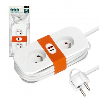Przedłużacz FLOWFLEXER ORANGE W 2gn+USB/1,4m/Zu/1,5mm biały Kobi Design