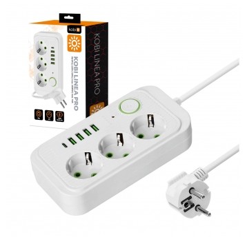 Przedłużacz KOBI LINEA PRO 3gn+4USB/1USB-C/3m/Zu+W biały Kobi
