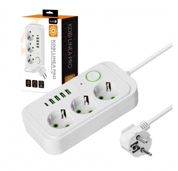 Przedłużacz KOBI LINEA PRO 3gn+4USB/1USB-C/5m/Zu+W biały Kobi