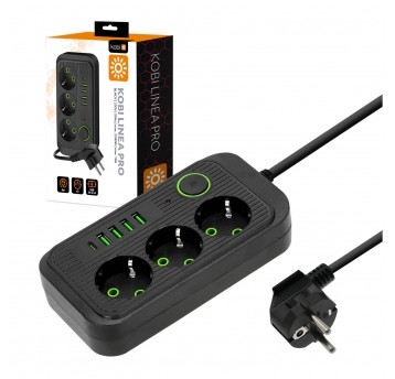 Przedłużacz KOBI LINEA PRO 3gn+4USB/1USB-C/5m/Zu+W czarny Kobi
