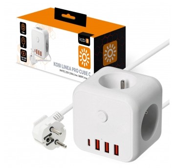Przedłużacz KOBI LINEA PRO CUBE C 3gn+3USB/1USB-C/1,5m/Zu+W biały Kobi