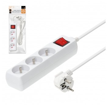Przedłużacz LINEA 3gn/1,5m/Zu+W biały Kobi