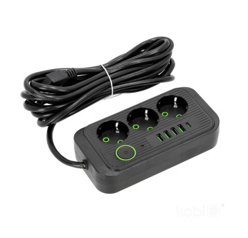 Przedłużacz LINEA PRO 3gn+4USB/1USB-C/5m/Zu+W czarny Kobi