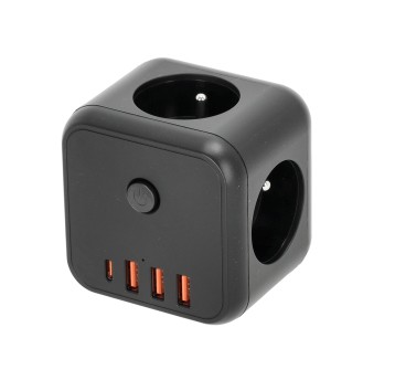 Przedłużacz LINEA PRO CUBE 3gn+3USB/1USB-C/Zu+W czarny Kobi