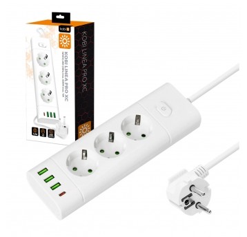 Przedłużacz LINEA PRO XC 3gn+3USB/1USB-C/1,5m/Zu+W biały Kobi