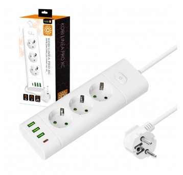Przedłużacz LINEA PRO XC 3gn+3USB/1USB-C/3m/Zu+W biały Kobi