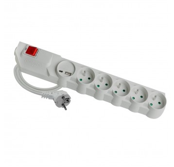 Przedłużacz przeciwprzepięciowy MPSFU-503 5gn/3m/Zu+W/1mm z warystorem szary Elgotech