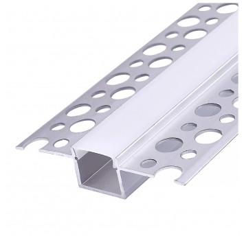 Recessed profile KG01 anodized silver + milky cover 1m Kobi