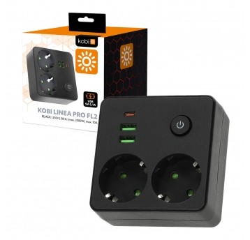 Rozgałęźnik LINEA PRO FL2 2gn+2USB/1USB-C czarny Kobi