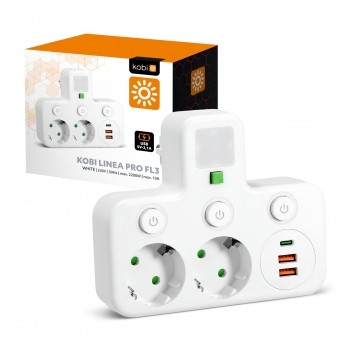Rozgałęźnik LINEA PRO FL3 2gn+2USB/1USB-C 4000K biały Kobi