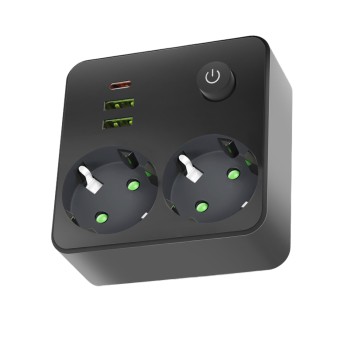 Spliter LINEA PRO FL2 2 sockets+2USB/1USB-C black Kobi