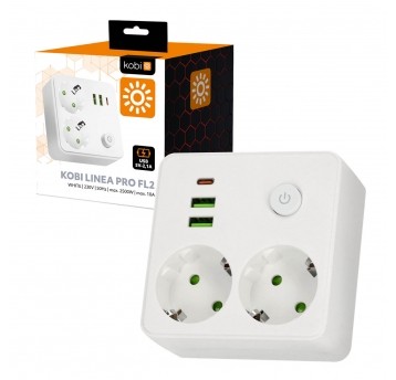 Splitter LINEA PRO FL2 2 sockets+2USB/1USB-C white Kobi