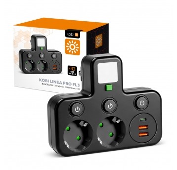 Splitter LINEA PRO FL3 2 sockets+2USB/1USB-C 4000K black Kobi