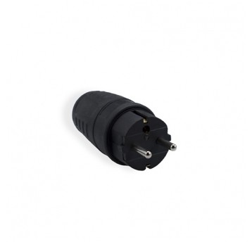 Straight plug with grounding UNISCHUKO black rubber IP44 Elgotech